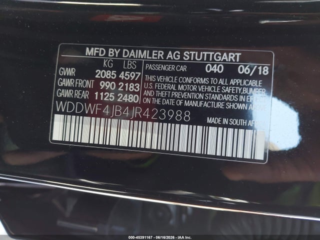 WDDWF4JB4JR423988 Mercedes-Benz C 300