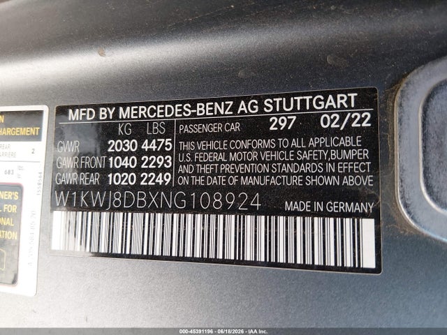 45391196 :رقم المزاد ، W1KWJ8DBXNG108924 vin ، 2022 Mercedes-benz C 300 Coupe مزاد بيع