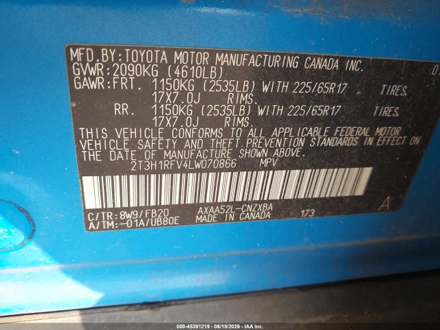 Toyota RAV4 LE 2020 2T3H1RFV4LW070866 Image 9