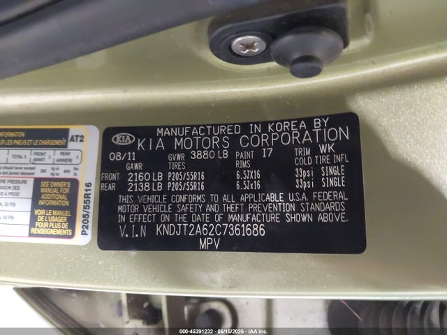 Aukcja sprzedaży 2012 Kia Soul +, vin: KNDJT2A62C7361686, numer aukcji: 45391232