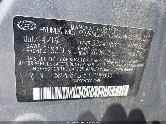 Hyundai ELANTRA SE 2017 5NPD84LF5HH106833 Image 9