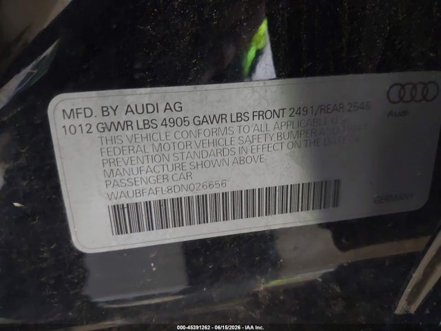 Aukcja sprzedaży 2013 Audi A4 2.0t Premium, vin: WAUBFAFL8DN026656, numer aukcji: 45391262