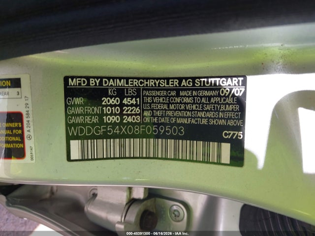 Aukcja sprzedaży 2008 Mercedes-benz C 300 Luxury/sport, vin: WDDGF54X08F059503, numer aukcji: 45391300