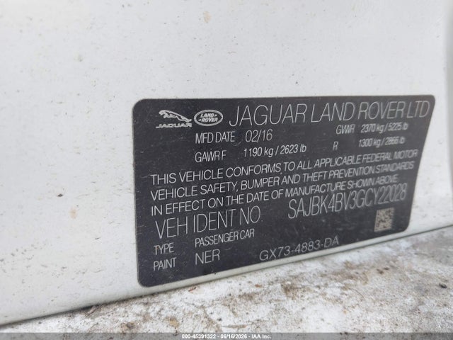 SAJBK4BV3GCY22028 Jaguar Xf 35t Prestige