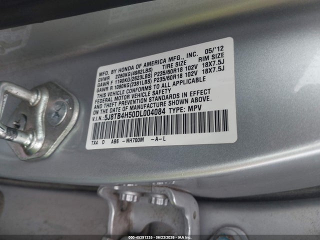45391335 :رقم المزاد ، 5J8TB4H50DL004084 vin ، 2013 Acura Rdx مزاد بيع
