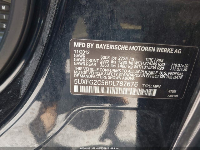 45391357 :رقم المزاد ، 5UXFG2C56DL787676 vin ، 2013 Bmw X6 Xdrive35i مزاد بيع