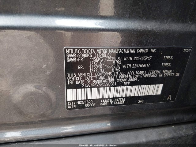 45391371 :رقم المزاد ، 2T3G1RFV5PC326564 vin ، 2023 Toyota Rav4 Le مزاد بيع