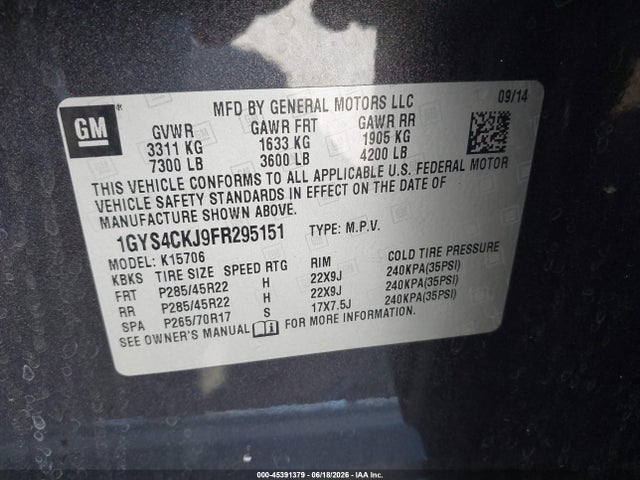 Aukcja sprzedaży 2015 Cadillac Escalade Premium, vin: 1GYS4CKJ9FR295151, numer aukcji: 45391379