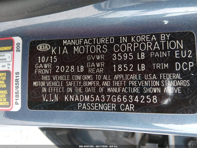 KIA RIO LX 2016 KNADM5A37G6634258 Image 9