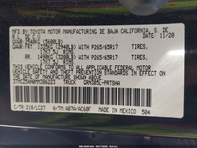 3TMCZ5AN0MM386223 Toyota Tacoma Trd Sport
