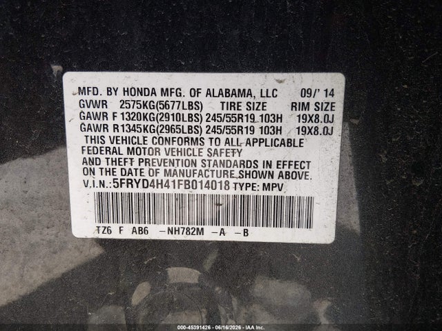 Продаж на аукціоні авто 2015 Acura Mdx Technology Package, vin: 5FRYD4H41FB014018, номер лоту: 45391426