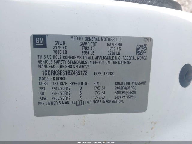 Продаж на аукціоні авто 2011 Chevrolet Silverado 1500 Lt, vin: 1GCRKSE31BZ435172, номер лоту: 45391449