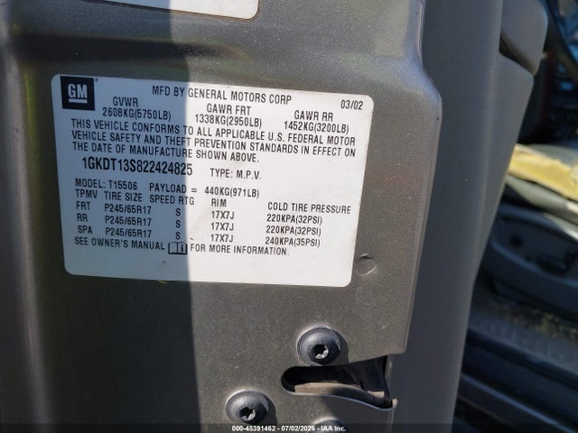 Продаж на аукціоні авто 2002 Gmc Envoy Slt, vin: 1GKDT13S822424825, номер лоту: 45391462