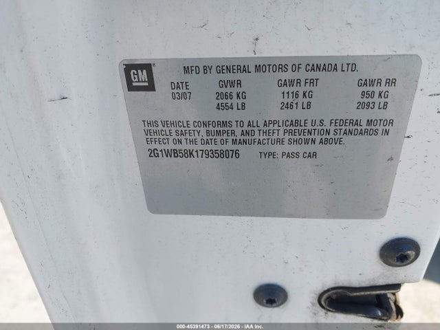 Продажа на аукционе авто 2007 Chevrolet Impala Ls, vin: 2G1WB58K179358076, номер лота: 45391473