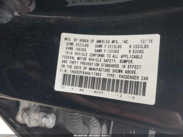1HGCR2F6XHA117893 Honda Accord Sport
