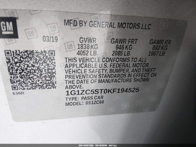 1G1ZC5ST0KF194525 Chevrolet Malibu 1fl