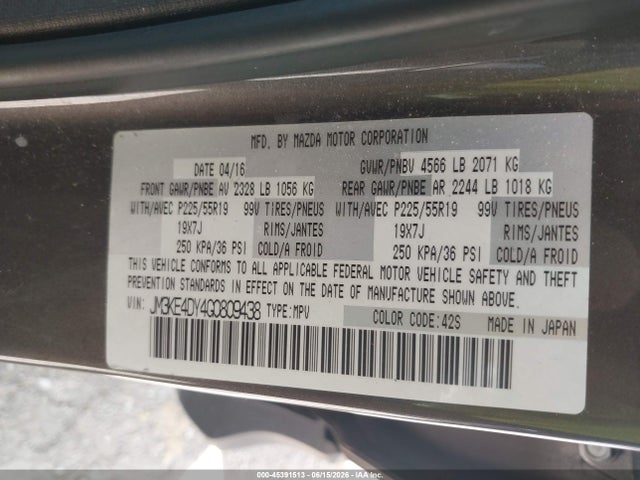 Aukcja sprzedaży 2016 Mazda Cx-5 Grand Touring, vin: JM3KE4DY4G0809438, numer aukcji: 45391513