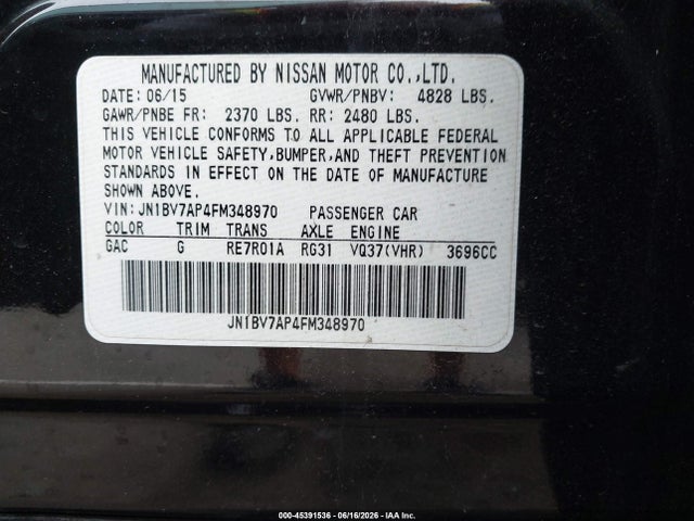 Aukcja sprzedaży 2015 Infiniti Q50 Premium, vin: JN1BV7AP4FM348970, numer aukcji: 45391536