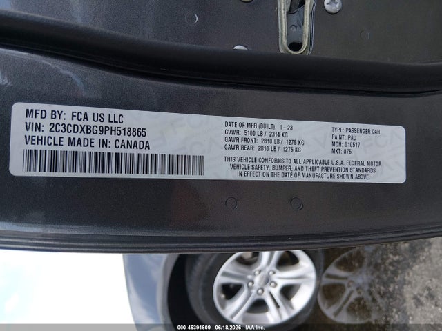45391609 :رقم المزاد ، 2C3CDXBG9PH518865 vin ، 2023 Dodge Charger Sxt مزاد بيع