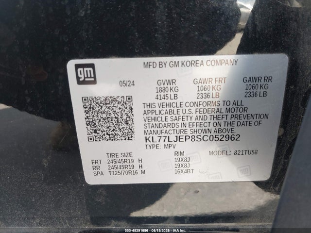 Aukcja sprzedaży 2025 Chevrolet Trax Fwd 2rs, vin: KL77LJEP8SC052962, numer aukcji: 45391656