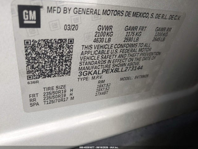 45391677 :رقم المزاد ، 3GKALPEX8LL273144 vin ، 2020 Gmc Terrain Fwd Slt مزاد بيع