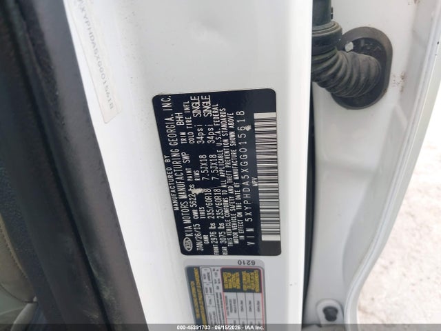 Aukcja sprzedaży 2016 Kia Sorento 3.3l Ex, vin: 5XYPHDA5XGG015618, numer aukcji: 45391703