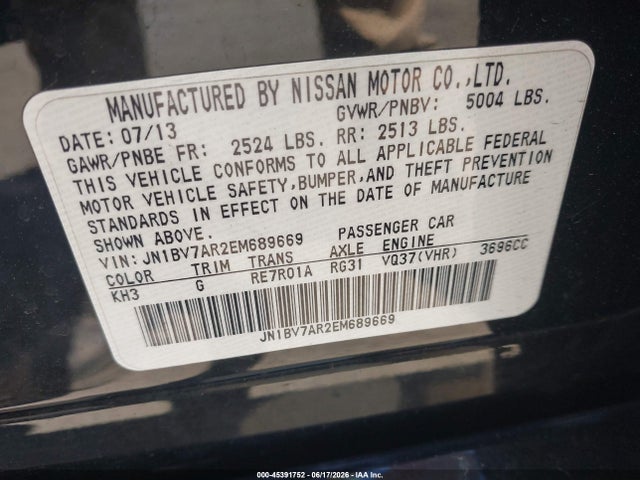 Aukcja sprzedaży 2014 Infiniti Q50 Premium, vin: JN1BV7AR2EM689669, numer aukcji: 45391752