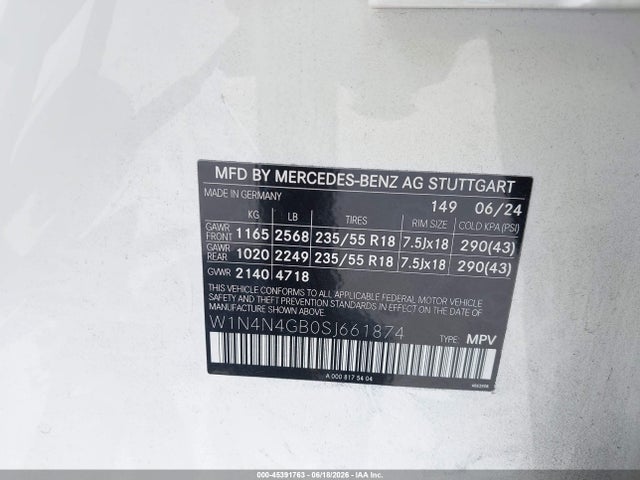 45391763 :رقم المزاد ، W1N4N4GB0SJ661874 vin ، 2025 Mercedes-benz Gla 250 4matic مزاد بيع