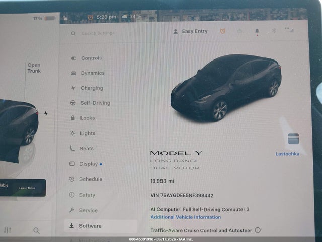 45391930 :رقم المزاد ، 7SAYGDEE5NF398442 vin ، 2022 Tesla Model Y Long Range Dual Motor All-wheel Drive مزاد بيع