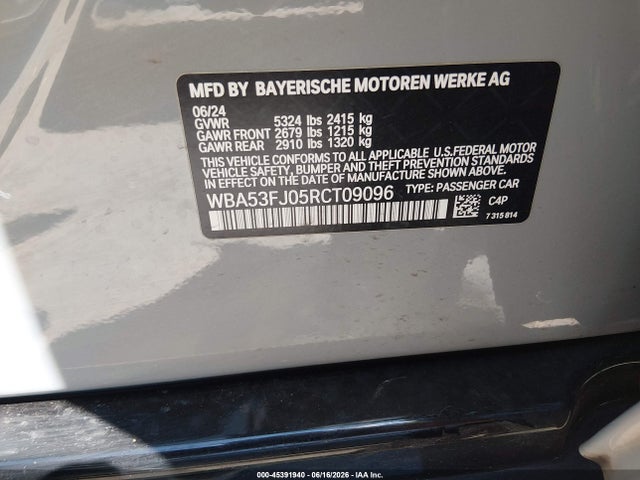 Продаж на аукціоні авто 2024 Bmw 530i Xdrive, vin: WBA53FJ05RCT09096, номер лоту: 45391940