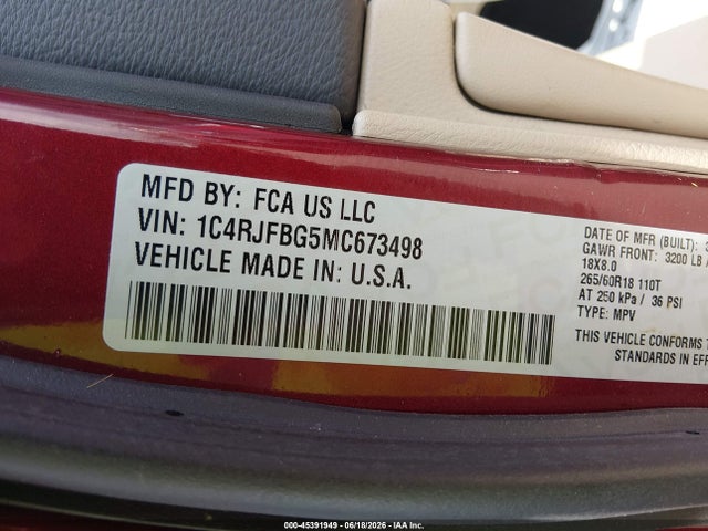 2021 Jeep Grand Cherokee Limited 4x4 მანქანა იყიდება აუქციონზე, vin: 1C4RJFBG5MC673498, აუქციონის ნომერი: 45391949
