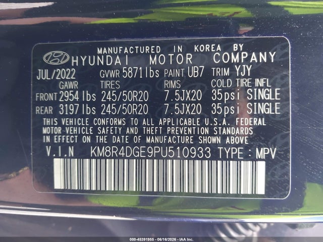 KM8R4DGE9PU510933 Hyundai Palisade Sel