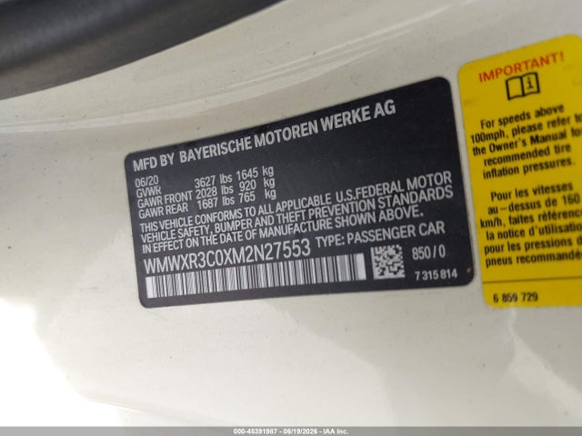 45391987 :رقم المزاد ، WMWXR3C0XM2N27553 vin ، 2021 Mini Hardtop Cooper مزاد بيع