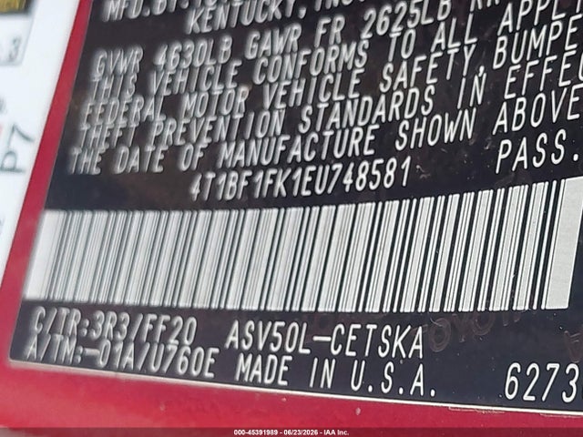 4T1BF1FK1EU748581 Toyota CAMRY SE