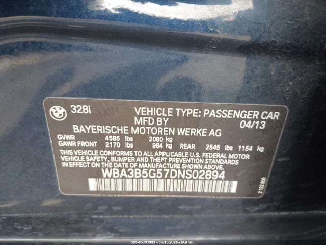 Продаж на аукціоні авто 2013 Bmw 328i Xdrive, vin: WBA3B5G57DNS02894, номер лоту: 45391991