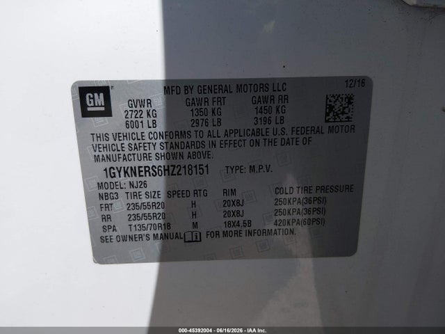 Продаж на аукціоні авто 2017 Cadillac Xt5 Premium Luxury, vin: 1GYKNERS6HZ218151, номер лоту: 45392004