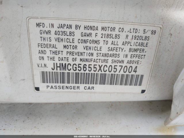 Продажа на аукционе авто 1999 Honda Accord Ex, vin: JHMCG5655XC057004, номер лота: 45392057