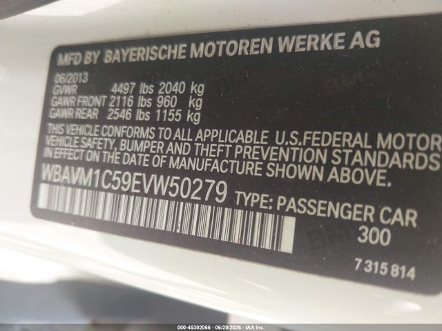 45392066 :رقم المزاد ، WBAVM1C59EVW50279 vin ، 2014 Bmw X1 Sdrive28i مزاد بيع