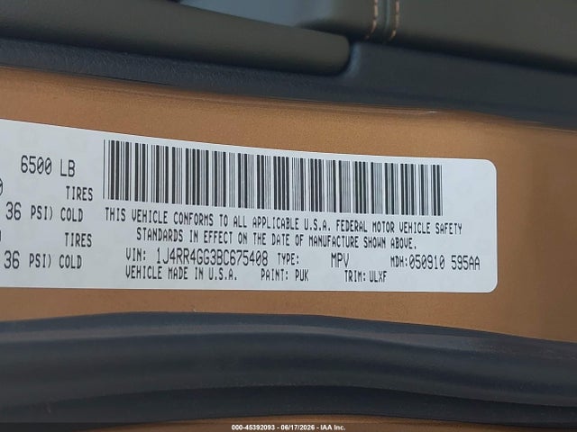 Aukcja sprzedaży 2011 Jeep Grand Cherokee Laredo, vin: 1J4RR4GG3BC675408, numer aukcji: 45392093