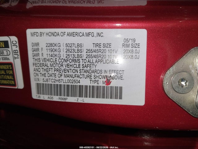 Aukcja sprzedaży 2020 Acura Rdx A-spec Package, vin: 5J8TC2H67LL002504, numer aukcji: 45392151