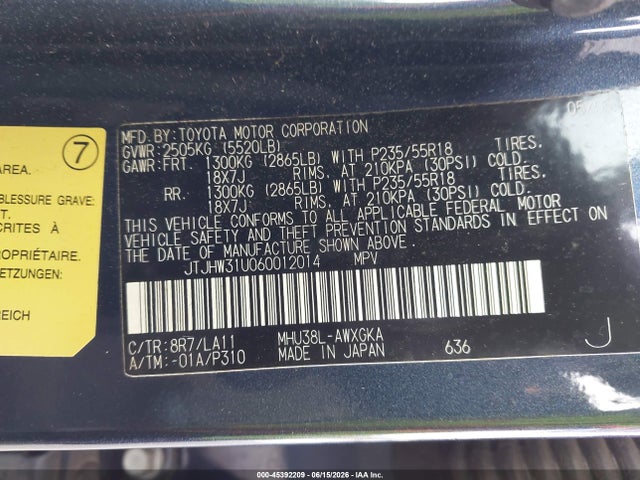 45392209 :رقم المزاد ، JTJHW31U060012014 vin ، 2006 Lexus Rx 400h مزاد بيع