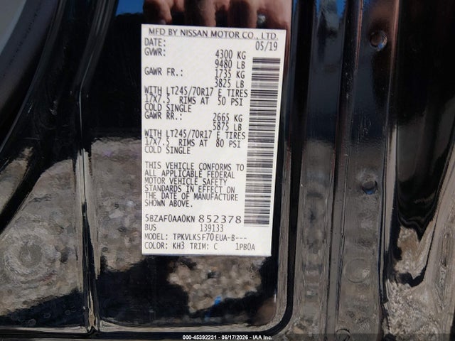 5BZAF0AA0KN852378 Nissan Nv Passenger Nv3500 Hd Sl V8