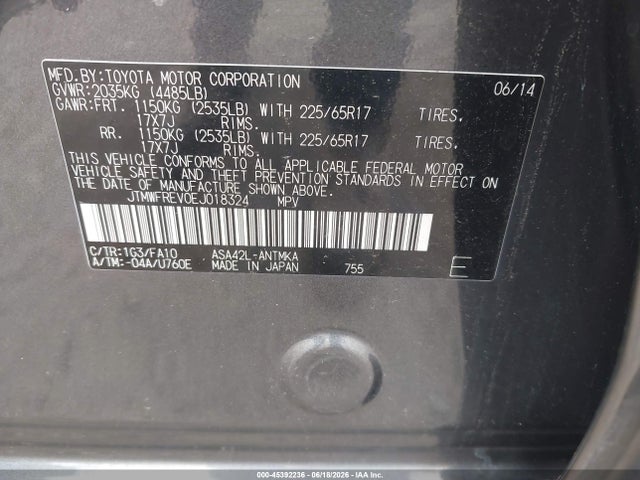 45392236 :رقم المزاد ، JTMWFREV0EJ018324 vin ، 2014 Toyota Rav4 Xle مزاد بيع
