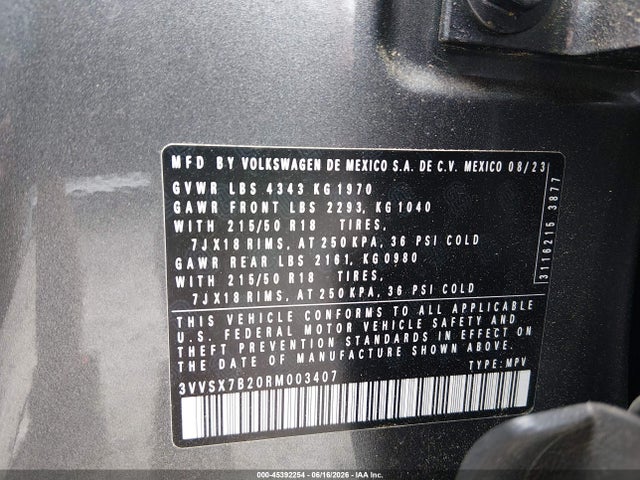 3VVSX7B20RM003407 Volkswagen Taos 1.5t Se