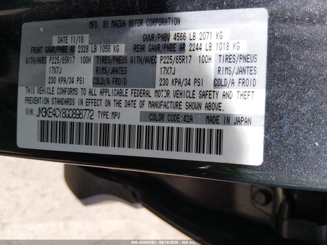 Aukcja sprzedaży 2016 Mazda Cx-5 Touring, vin: JM3KE4CY8G0898772, numer aukcji: 45392263