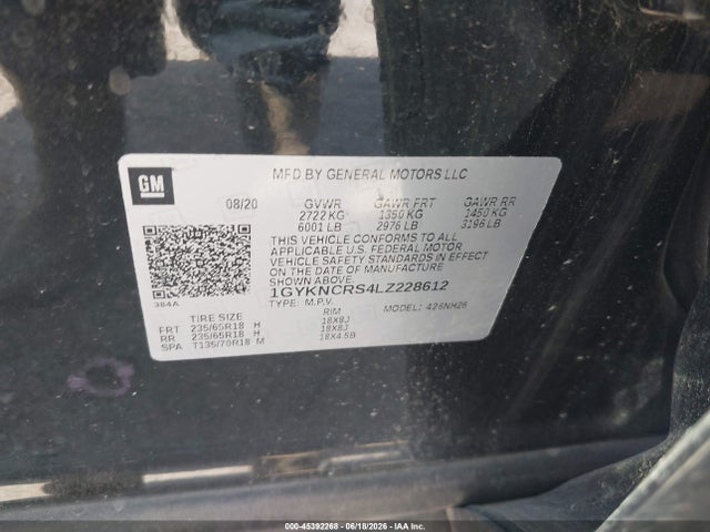 45392268 :رقم المزاد ، 1GYKNCRS4LZ228612 vin ، 2020 Cadillac Xt5 Fwd Premium Luxury مزاد بيع