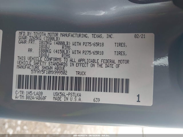 5TFHY5F10MX999502 Toyota Tundra Limited