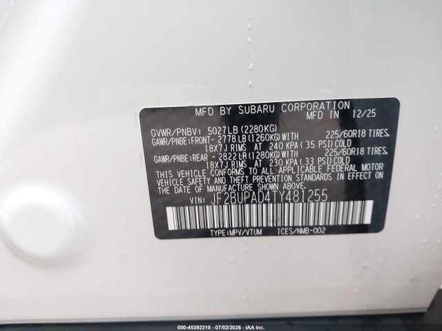 JF2BUPAD4TY481255 Subaru Outback Premium