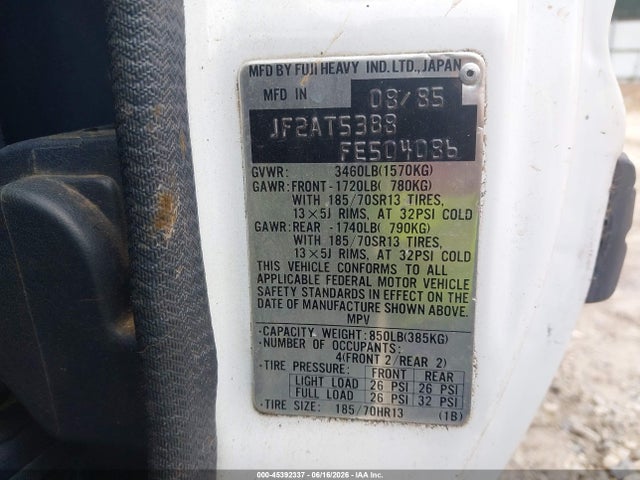 Aukcja sprzedaży 1985 Subaru Brat Gl, vin: JF2AT53B8FE504086, numer aukcji: 45392337