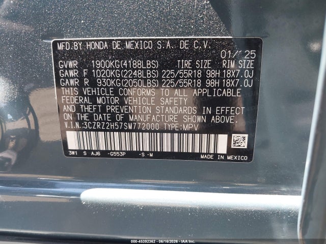 Aukcja sprzedaży 2025 Honda Hr-v Awd Sport, vin: 3CZRZ2H57SM772000, numer aukcji: 45392362